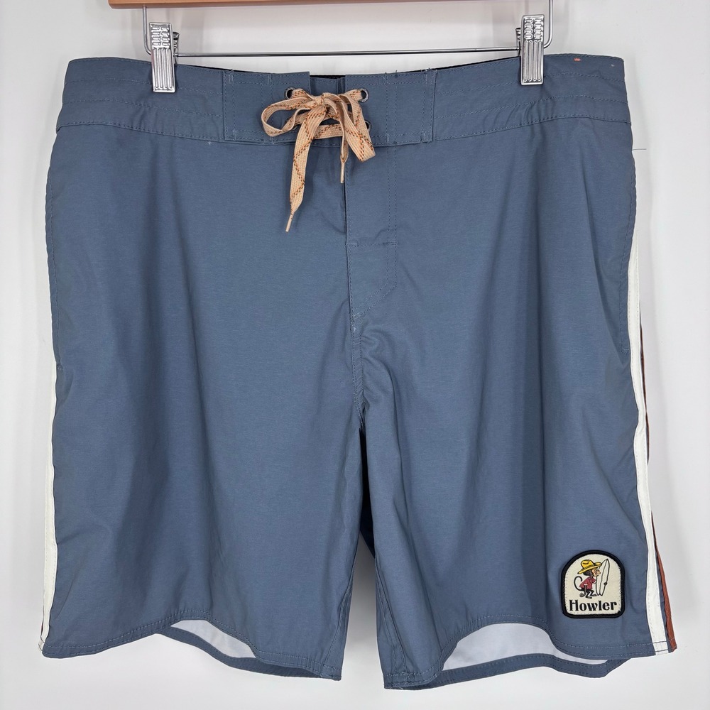 Howler Brothers Board Shorts Mens 36 Blue Striped Surf Swim Trunks Monkey Patch